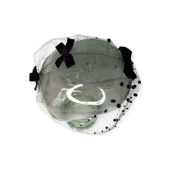 Vintage Black Net w/Polka Dots & Bows Head Covering One Size Fits Most - Picture 5 of 7